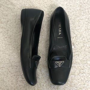 Authentic Prada Logo Loafers Black 38.5